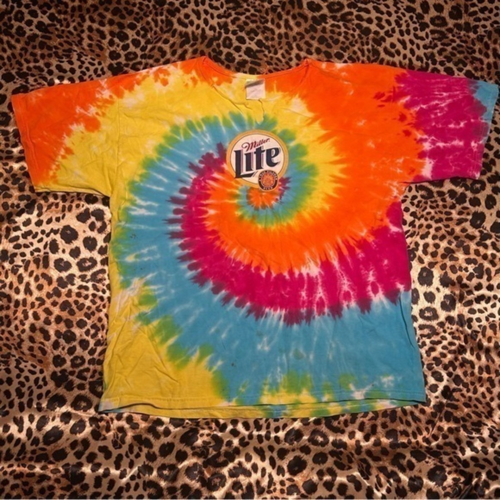 Vintage Miller Lite Tie Dye T Shirt *Cut Neckline*